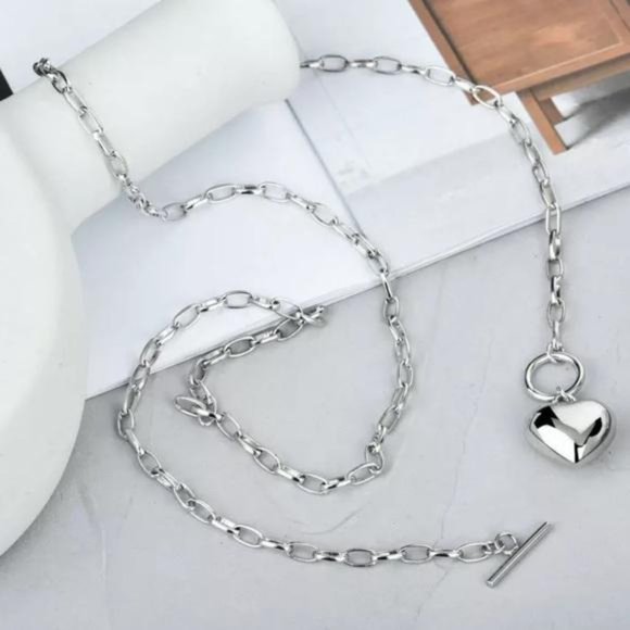 TOGGLE 925 STERLING SILVER CHUNKY HEART NECKLACE, NICE NECKLACE, CUTE NECKLACE - Picture 2 of 6